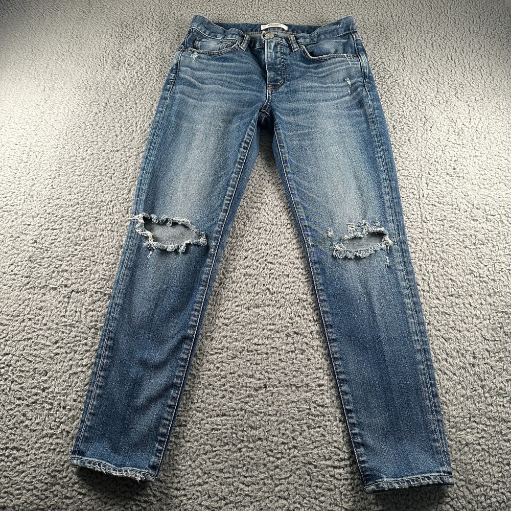 Moussy Vintage Howa Distressed Jeans Womens 26 Shredded‎ Knee Ankle Japan